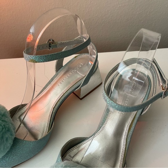 ASOS PomPom Heels Shoes 6 Blue Glitter - Picture 5 of 7